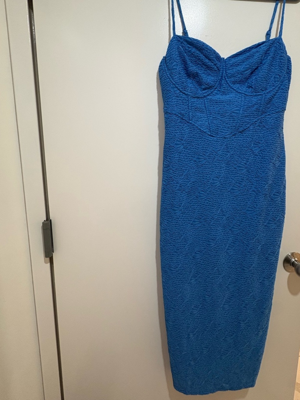 Fashion Nova Royal Blue Textured Spaghetti Strap Midi Dress